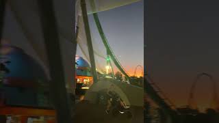 Jurassic World VelociCoaster ride over the sunset at Universal Studios Orlando Florida [upl. by Anaes661]