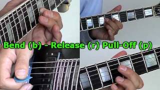 How to Read Guitar Tabs  Bend b Release rPull Off p wwwFarhatGuitarcom [upl. by Ettennat]