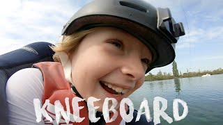 I LEARN HOW TO KNEEBOARD  8 YEARS OLD  WAKEBOARDING  CABLE [upl. by Neelra967]