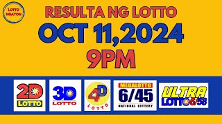 9PM Lotto Result Update Today Oct 11 2024 PCSO Complete [upl. by Marola253]