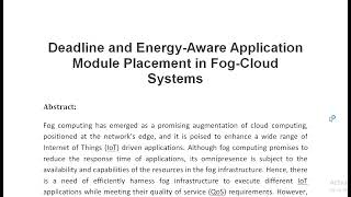 Deadline and Energy Aware Application Module Placement in Fog Cloud Systems [upl. by Ailama317]