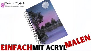 Einfacher Nachthimmel für Anfänger  Acrylmalerei [upl. by Fauch]