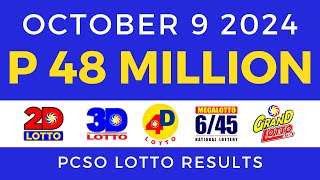 Lotto Result Today 9pm October 9 2024  PCSO Complete [upl. by Akcimahs780]