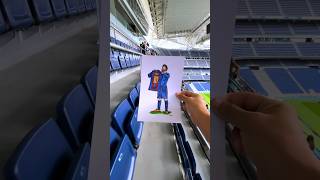 Llevé mi DIBUJO de LEO MESSI al SANTIAGO BERNABÉU 🎨🔴🔵🏟️ [upl. by Calandra]