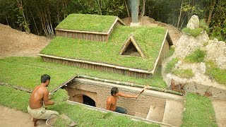 Building underground hut with grass roof amp fireplace with clay [upl. by Elset]