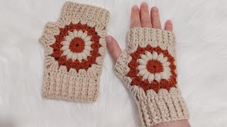 motifli parmaksız eldiven yapımı örgü eldiven motif crochet gloves [upl. by Atteyram929]