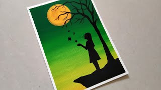 Easy Poster Colour Painting Tutorial for Beginners Easy Green Moonlight Poster colour Painting [upl. by Laerol]