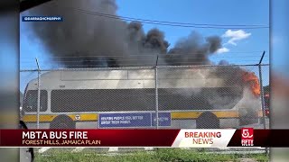 MBTA bus heading to garage catches fire [upl. by Haraj]