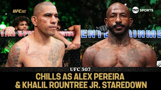 Alex Pereira amp Khalil Rountree Jr staredown across the Octagon 🥶👀  Walkout ahead of UFC 307 [upl. by Adnawahs]