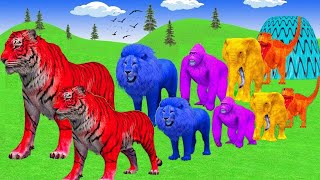 Long Slide Game With Elephant Gorilla Buffalo Hippopotamus Tiger  3d Animal Game  Funny Animals [upl. by Gniy]