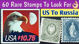 Rare Valuable Stamps Review  USA to Russia  60 World Postage Stamps To Look For [upl. by Mak]