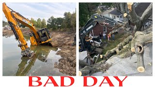 Double Disaster Excavator Recovery Form Pond And Massive Tree Fell On Historic Building [upl. by Barina]