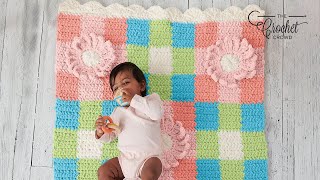 How to Crochet Easy Gingham amp Flowers Baby Blanket [upl. by Gnauq]