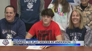 Garrett High School goalkeeper Braydon Kennedy signs with Anderson University soccer [upl. by Nohj743]