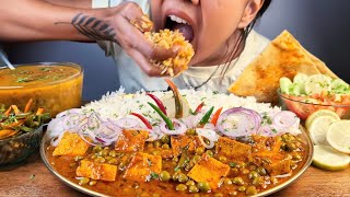 COOKING amp EATING MATAR PANEER tofu MIX DAL TARKA MIX VEG FRY PAPAD SALAD EXTRA CHILLIES ASMR [upl. by Sadella]