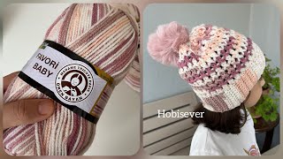 BİMDEN ALDIĞIM İPLE 1 GÜNDE ÖRDÜM 🧶 KOLAY TIĞ İŞİ BERE MODELLERİ VE YAPIMI  Crochet Beanie [upl. by Moncear]