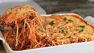 Easy CHEESY Baked Spaghetti Recipe [upl. by Cartie]