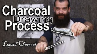 Charcoal Drawing Process Using Liquid Nitram Charcoal Cesar Santos vlog 095 [upl. by Franchot]