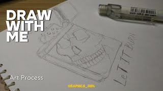 Easy Drawing IDEA for HALLOWEEN Spooky Skull Lighter  Drawing Vlog vlogger sketching [upl. by Katya]