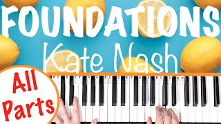 How to play FOUNDATIONS  Kate Nash EASY Piano Tutorial Chords Accompaniment [upl. by Leese91]