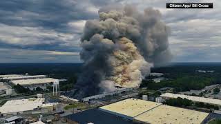 Aerials of chemical plant fire creates massive smoke plume in Conyers GA [upl. by Ailisab480]