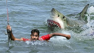 Shark Attack on Fishing Boats  fun made great white shark attack video [upl. by Attennhoj595]