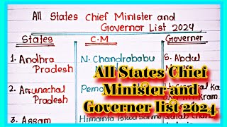 All State Chief Minister and Governor List 2024 l All states chief minister name 2024 l cm list 2024 [upl. by Arawaj]