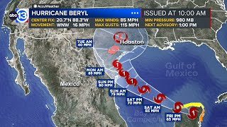 Beryl more likely to track through Texas latest forecast shows [upl. by Adelpho]