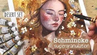 Schmincke super granulating watercolors DESERT 🎨 Painting a watercolor portrait  review [upl. by Aceber]