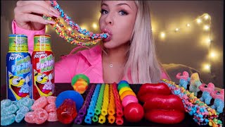 ASMR RAINBOW CANDY SOUR SLOTHS RAINBOW TWIZZLERS NERD ROPE WAX LIPS SOUR FOAM CANDY MUKBANG [upl. by Nomi754]