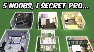 5 Noobs 1 Secret Pro Builder BLOXBURG BUILD BATTLE [upl. by Sorel]