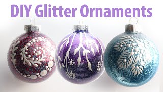 DIY Painted Glitter Ornaments  Step by Step glitter ornament tutorial with 4 designs included [upl. by Aziul]