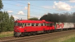 Дымящий тепловоз ТЭП60  Extreme smoke diesel locomotive TEP60 [upl. by Segal600]