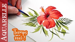 Tuto fleur aquarelle  Hibiscus simple Loose  Temps réel [upl. by Coulombe]