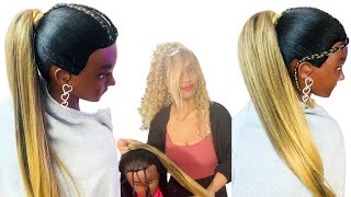 How To Do a Ponytail With Braiding Hair  Honey Blonde Braiding Hair  Pretty Style [upl. by Assennav]