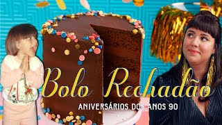 MEUS ANIVERSÁRIOS DOS ANOS 90  BOLO FESTEIRO DE CHOCOLATE COM GRANULADOS COLORIDOS CASEIROS [upl. by Anirtal775]