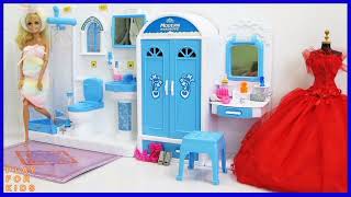 barbie bedroom bathroom shower morning routine doll toys playforkids cute [upl. by Lledroc394]