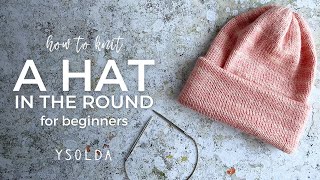 KNIT A HAT IN THE ROUND easy beginner tutorial  knit a cosy triple brim beanie on circular needles [upl. by Eseilana]