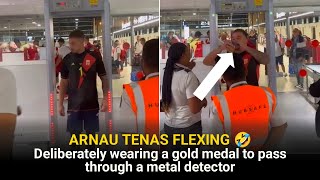 Spanish Goalkeeper Arnau Tenas Hilarious Metal Detector Moment After Paris 2024 Gold Win [upl. by Yecram]