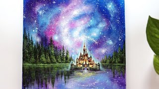 ✨A Galaxy near Disney Castle💫 Acrylic Painting Tutorial🎨 [upl. by Monahon]