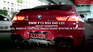 STONE EXHAUST BMW 640iF13N55 ストレートダウンパイプリモートキャットバック [upl. by Eilatam]