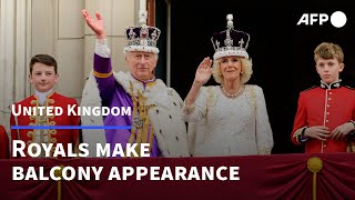 Royal family make iconic balcony appearance after King Charles IIIs coronation  AFP [upl. by Narba209]