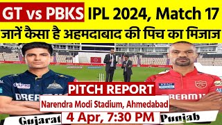 Narendra Modi Stadium Pitch Report Gt Vs Pbks IPL 17th Match Pitch Report  Ahmedabad Pitch Report [upl. by Oivaf]