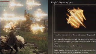 Elden Ring DLC Knights Lightning Spear Spell Demonstration Sole Primary Lightning Nuke Location [upl. by Ecnarretal]