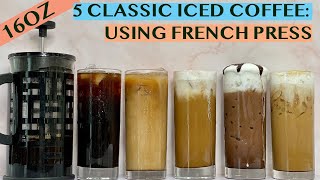 5 EASY COFFEE RECIPES USING FRENCH PRESS AMERICANO LATTE CAPPUCCINO MOCHA CARAMEL MACCHIATO [upl. by Kushner458]