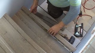 Laminate Stairs Installation How to Install Stair Tread Riser Overlap Nose Tips Mryoucandoityourself [upl. by Edmond225]