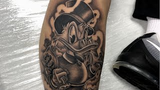 Scrooge McDuck Tattoo  Real Time and Time Lapse Disney Cartoon Character Anime black and grey [upl. by O'Toole]