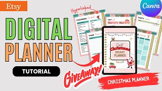 How To Create Digital Planner For Holiday In Canva With Hyperlinked Tabs  Giveaway [upl. by Kurth]