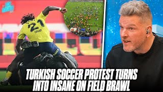 Turkish Soccer Player Hit CLEAN Spinning Heel Kick On Protester That Rushed Field  Pat McAfee [upl. by Chow12]