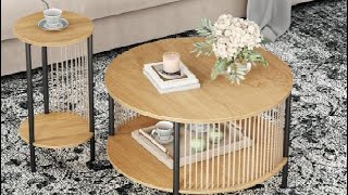 Yechen Natural Fiber Rope Coffee Table and End Table Set of 2 with Fluted Tabletop Review [upl. by Ennej663]